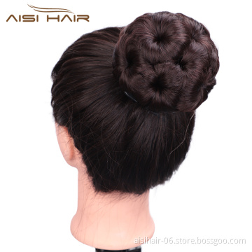 Aisi Hair Brown Nine Flowers Heat Resistant Synthetic Fiber Chignon Plastic Comb Hair Extension Curly Clip In Hair Bun For Women